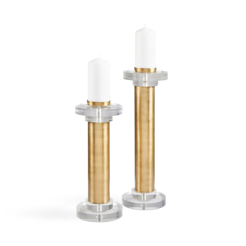 MYLAH PILLAR CANDLE HOLDER with Acrylic Antique Brass (SET OF 2)