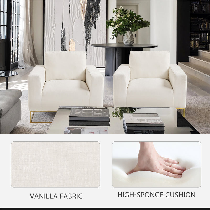 Vanilla Linen Square Base Accent Chair 