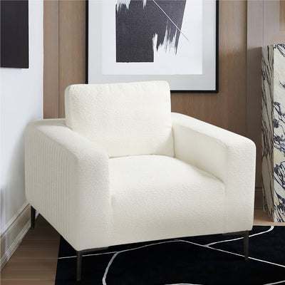 White Boucle Plush Accent Chair #010006