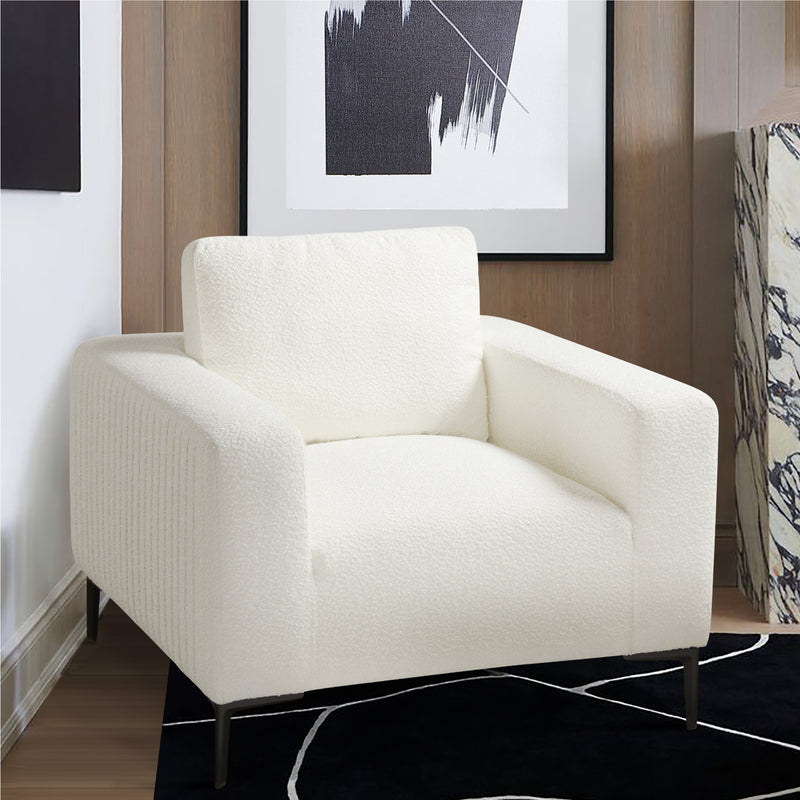 White Boucle Plush Accent Chair 