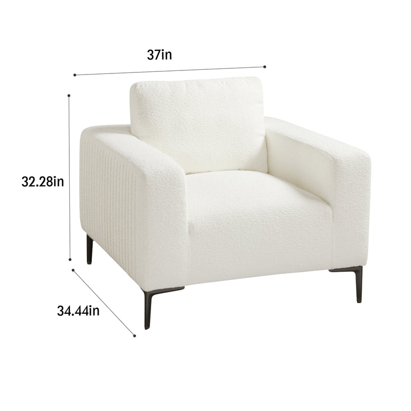 White Boucle Plush Accent Chair 