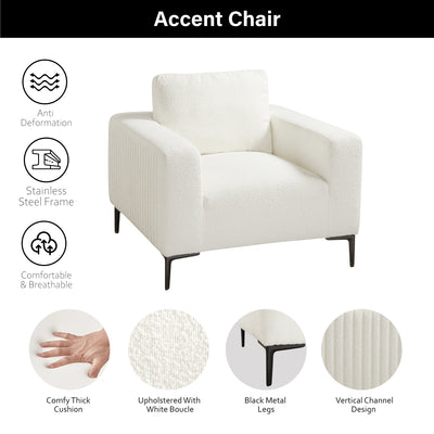 White Boucle Plush Accent Chair #010006