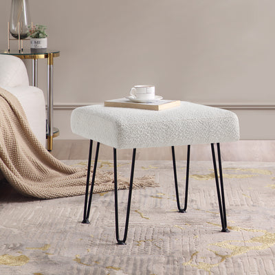 White Boucle Vanity Stool #100028