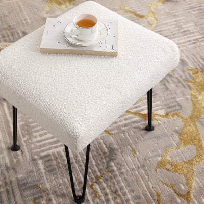 White Boucle Vanity Stool #100028