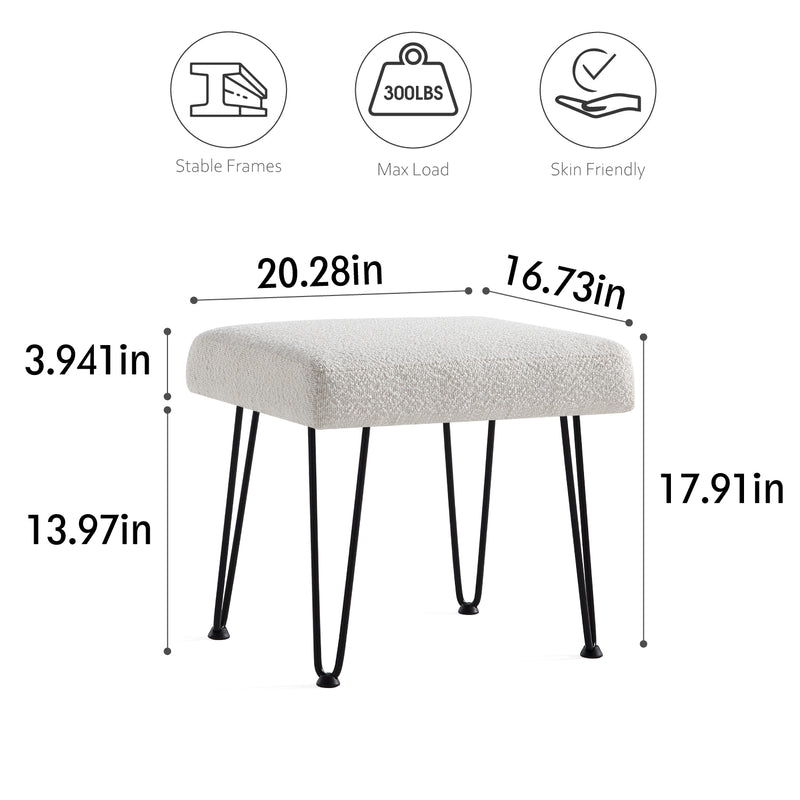 White Boucle Vanity Stool 