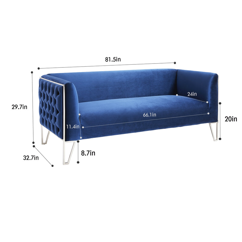 Blue Tufted Sofa - 3 Seats 