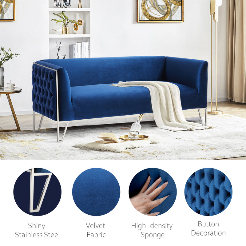 Blue Tufted Sofa - 3 Seats 