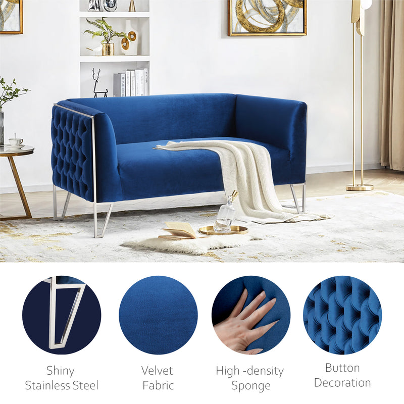 2 Seats Blue Tufted Sofa 