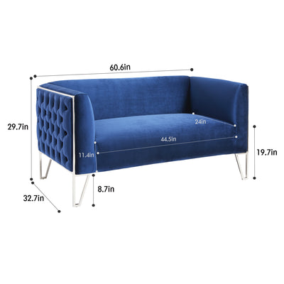 2 Seats Blue Tufted Sofa #020002