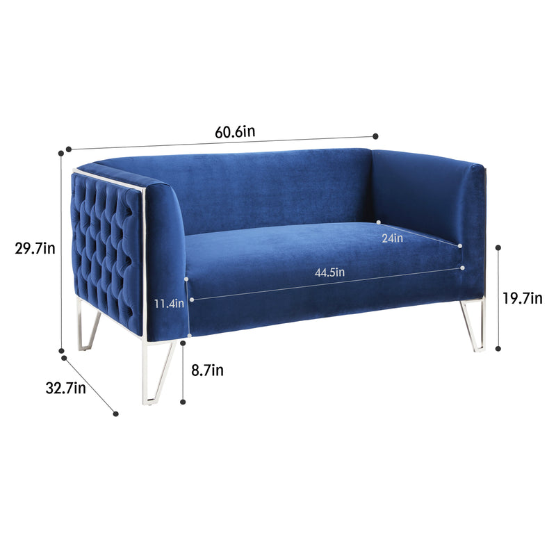 2 Seats Blue Tufted Sofa 