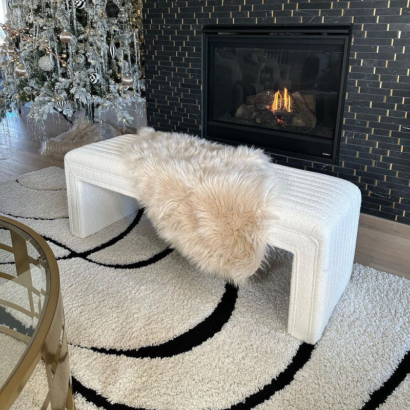 White Boucle Ottoman Bench 