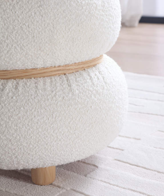 White Pebble Round Ottoman 