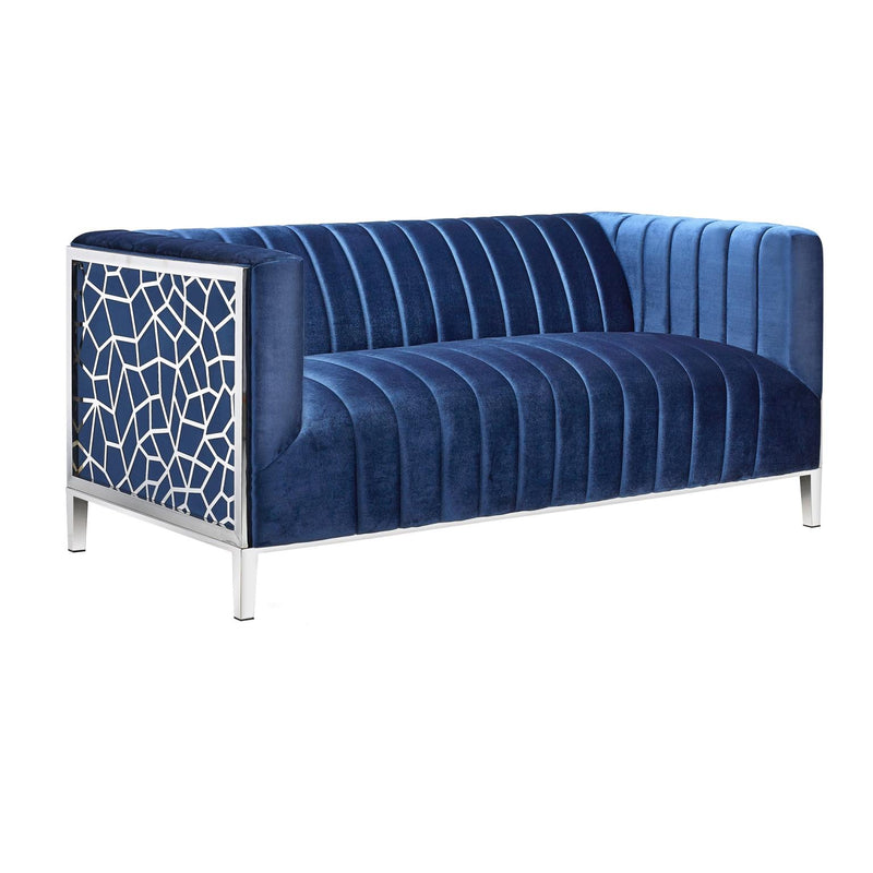 Blue Geometric Sofa 2 Seats 