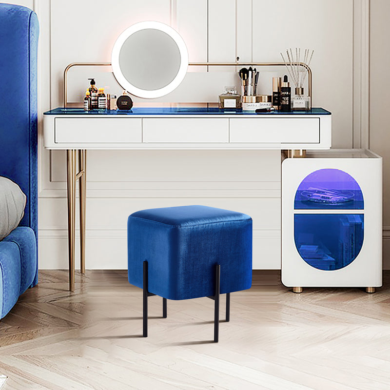 Solid Blue Cube-Shaped Cushioned Stool