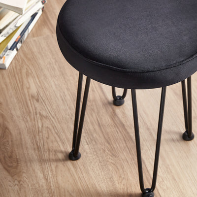 Velvet Black Vanity Stool