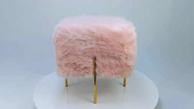 Pink Fur Cube-Shaped Stool #100001