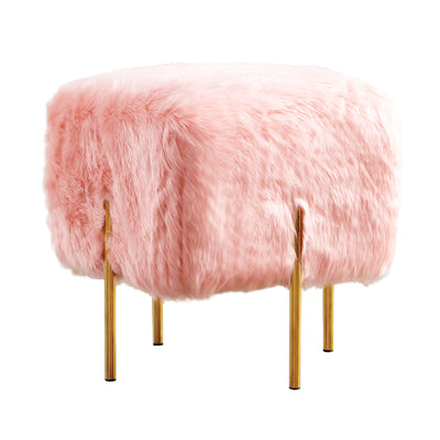 Pink Fur Cube-Shaped Cushioned Stool