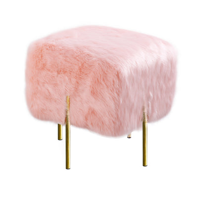 Pink Fur Cube-Shaped Cushioned Stool