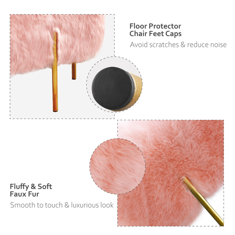 Pink Fur Cube-Shaped Cushioned Stool