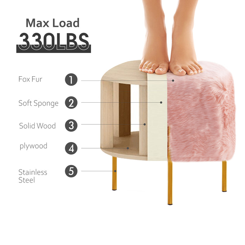 Pink Fur Cube-Shaped Cushioned Stool