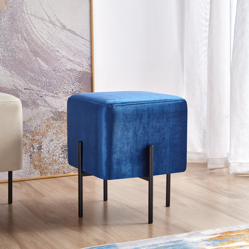 Solid Blue Cube-Shaped Cushioned Stool