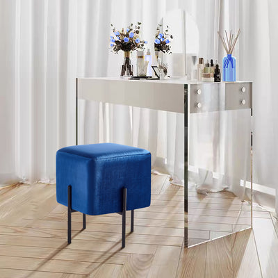 Solid Blue Cube-Shaped Cushioned Stool