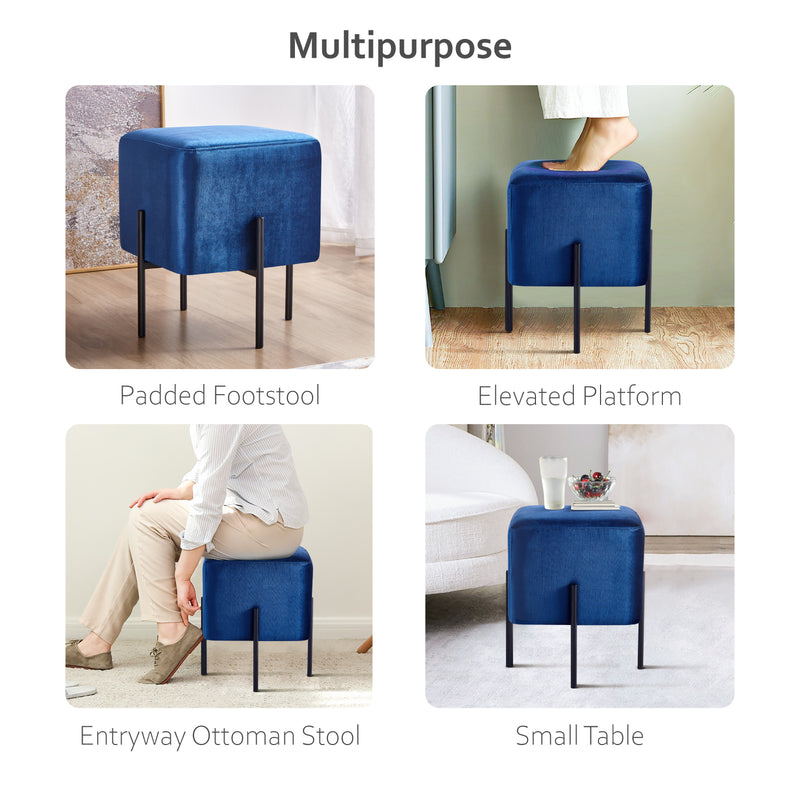 Solid Blue Cube-Shaped Cushioned Stool