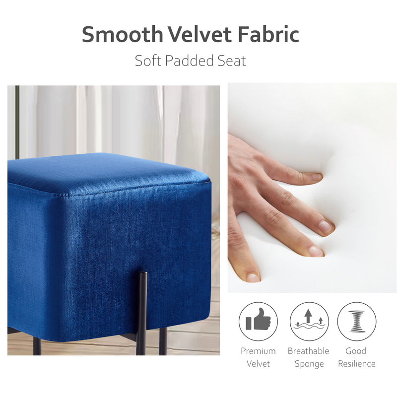 Solid Blue Cube-Shaped Cushioned Stool