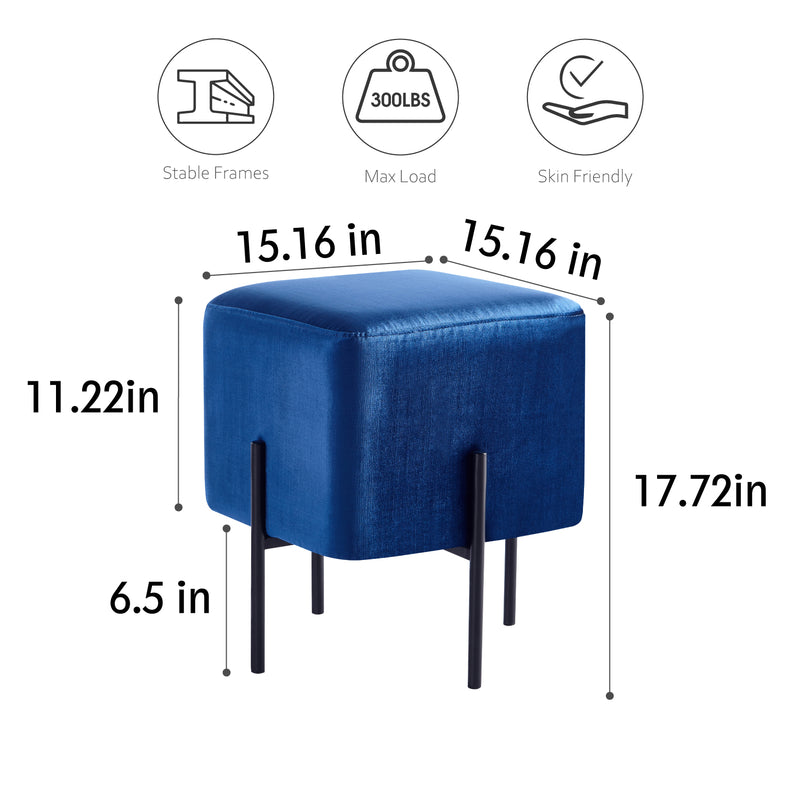 Solid Blue Cube-Shaped Cushioned Stool