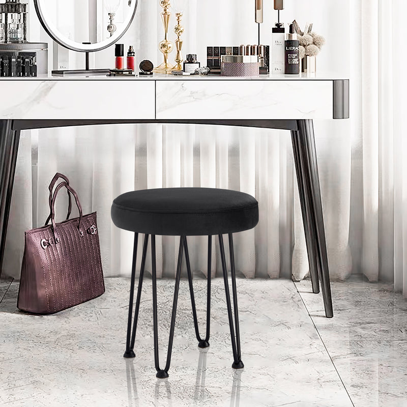 Velvet Black Vanity Stool