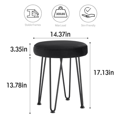 Velvet Black Vanity Stool